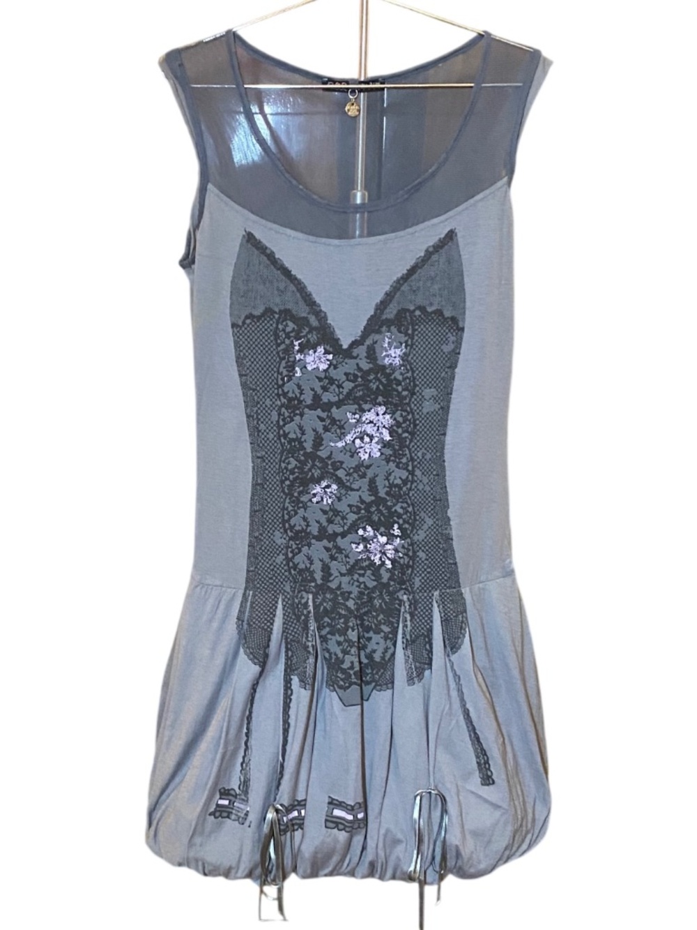 VTG Patrizia Pepe Silk Blend Corset Dress • Y2K Archival Gray Mesh 1 US 4 NWOT